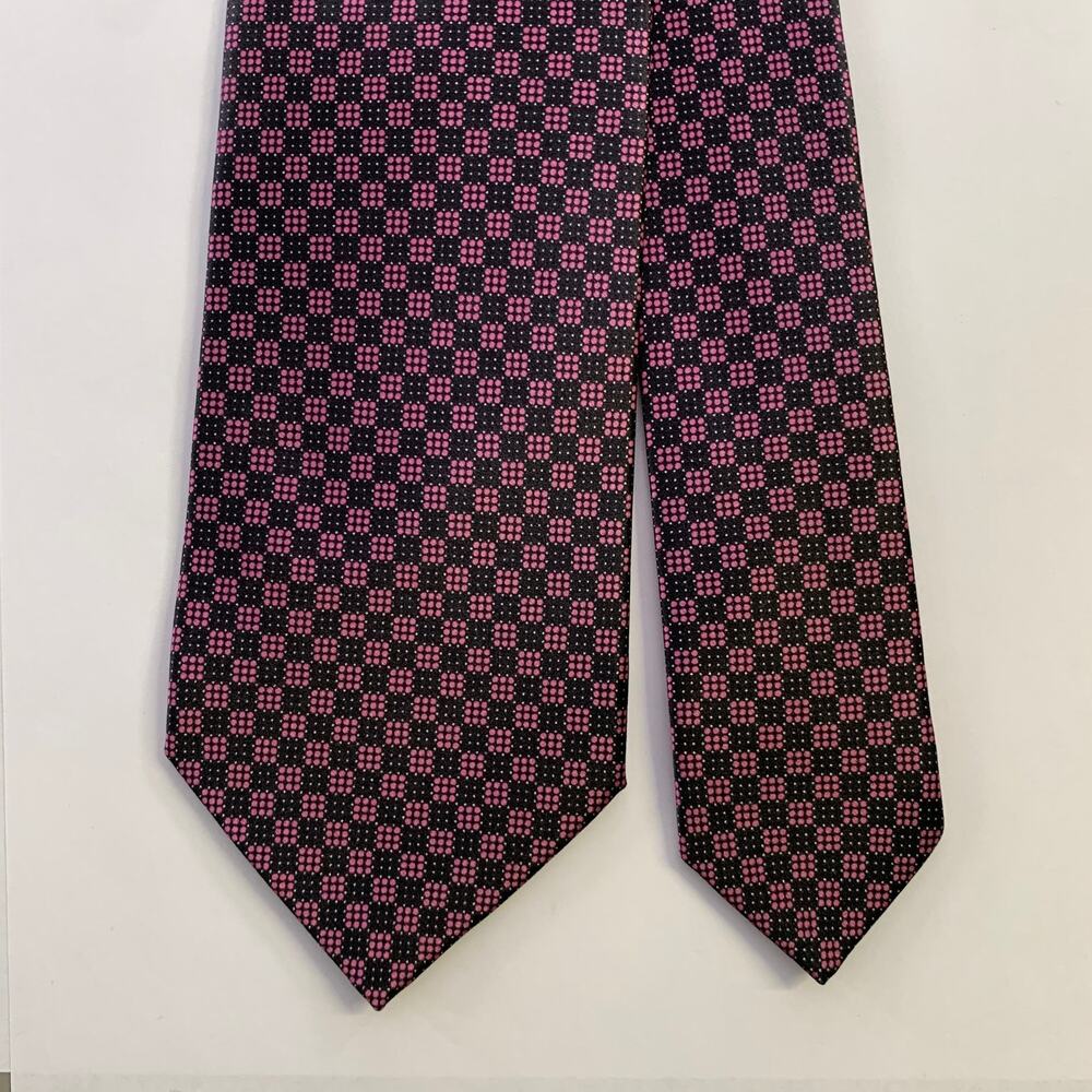 DOLCEPUNTA Pink Black Checkered Silk Tie